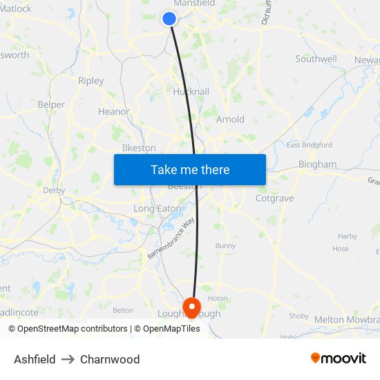 Ashfield to Charnwood map