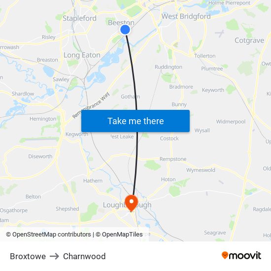 Broxtowe to Charnwood map