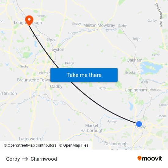 Corby to Charnwood map