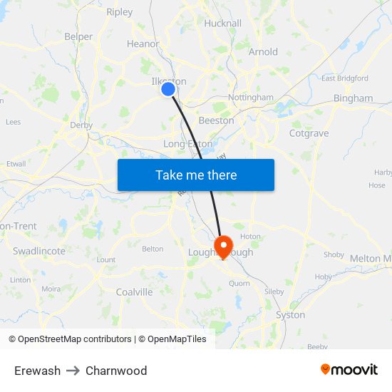 Erewash to Charnwood map
