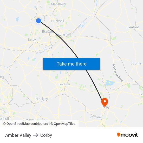 Amber Valley to Corby map