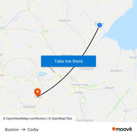 Boston to Corby map