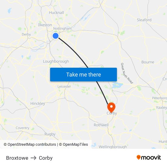 Broxtowe to Corby map
