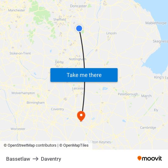 Bassetlaw to Daventry map