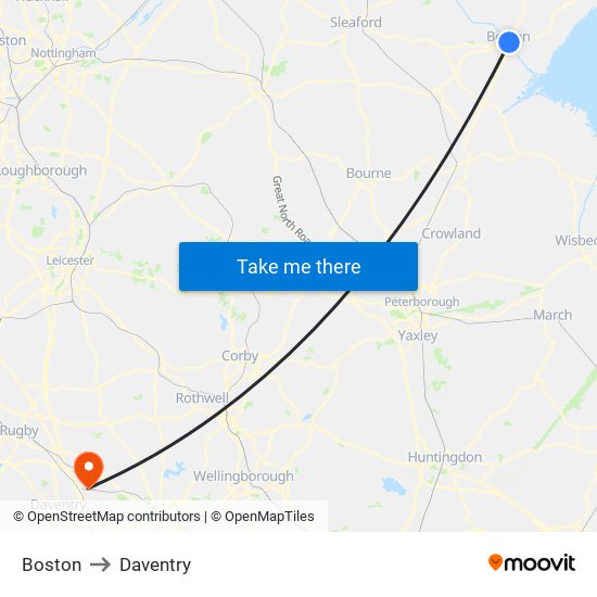 Boston to Daventry map