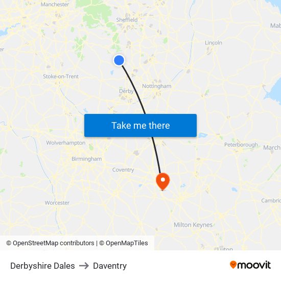 Derbyshire Dales to Daventry map