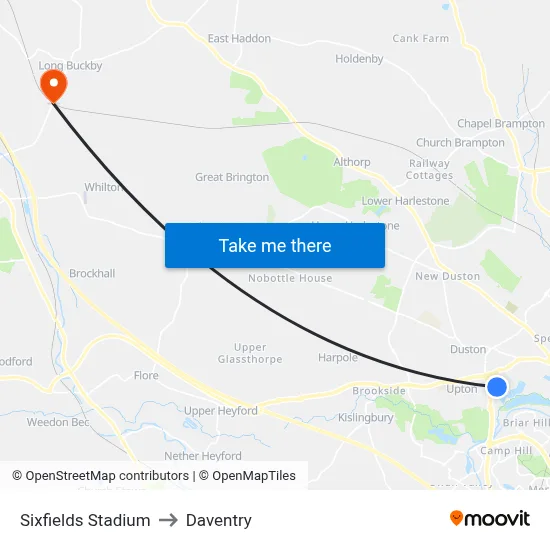 Sixfields Stadium to Daventry map