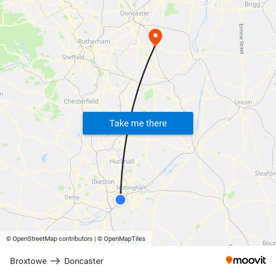 Broxtowe to Doncaster map