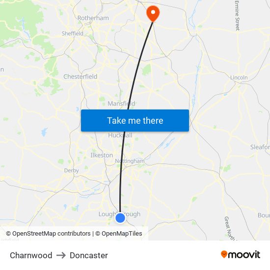 Charnwood to Doncaster map