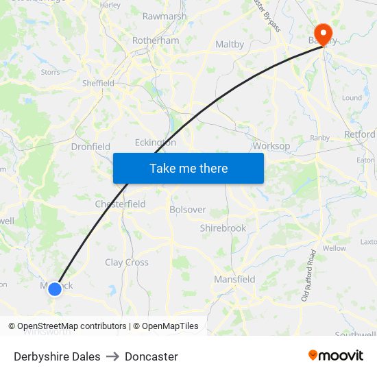 Derbyshire Dales to Doncaster map