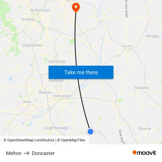 Melton to Doncaster map