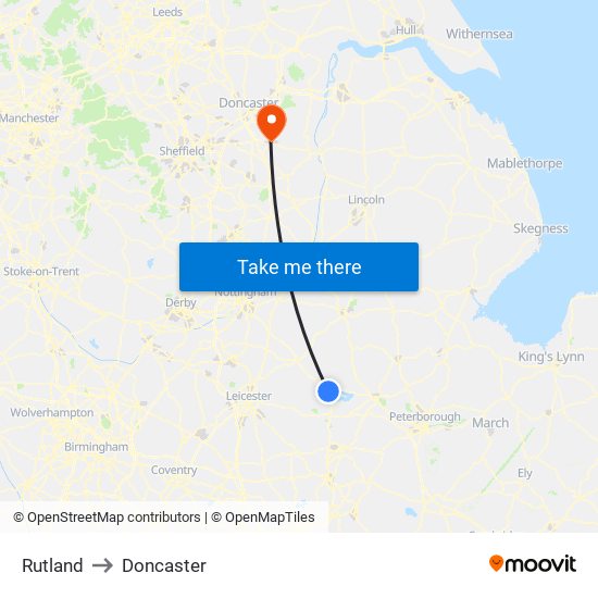 Rutland to Doncaster map