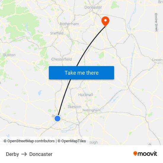 Derby to Doncaster map