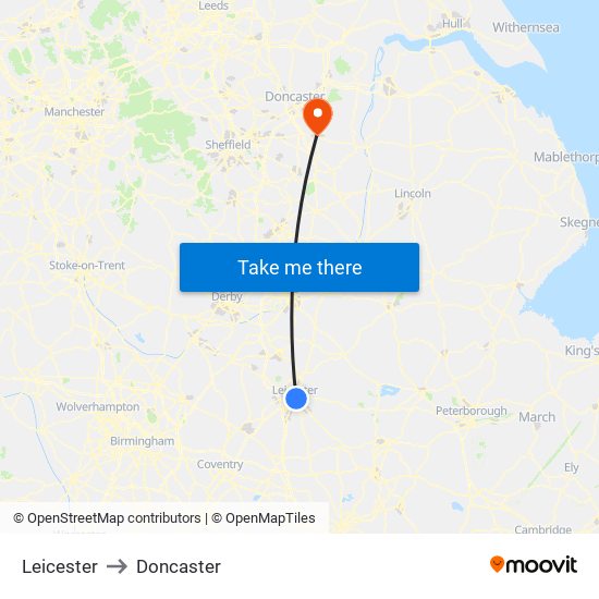Leicester to Doncaster map