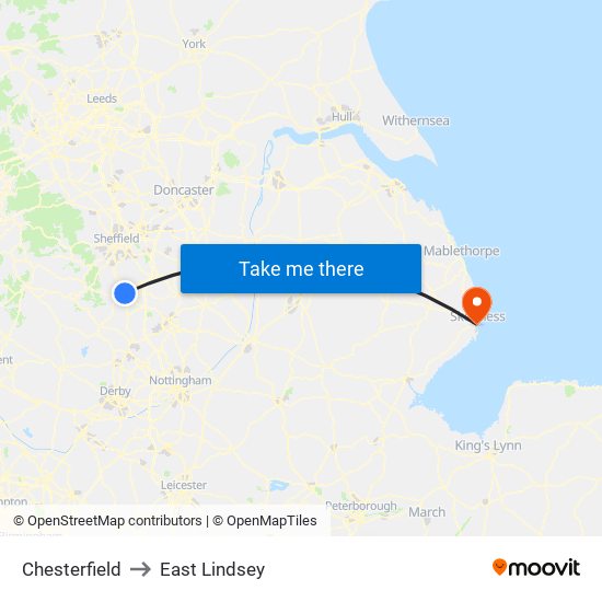 Chesterfield to East Lindsey map