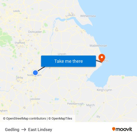 Gedling to East Lindsey map