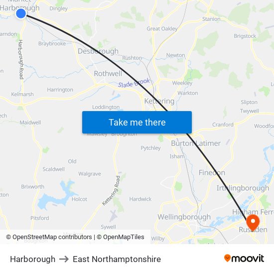 Harborough to East Northamptonshire map