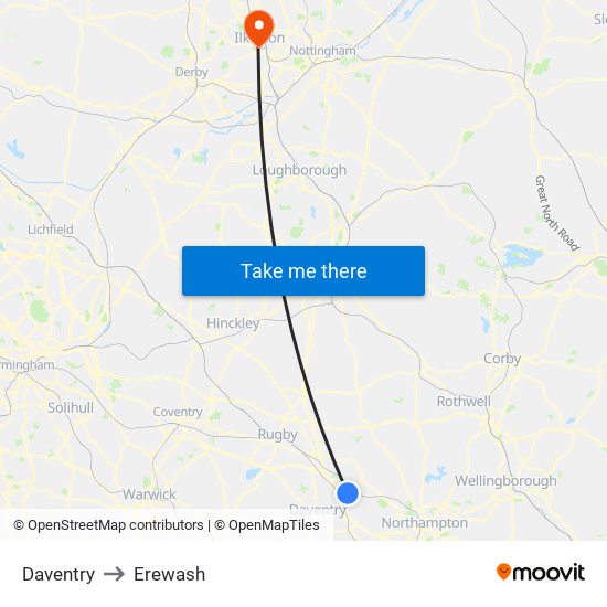 Daventry to Erewash map