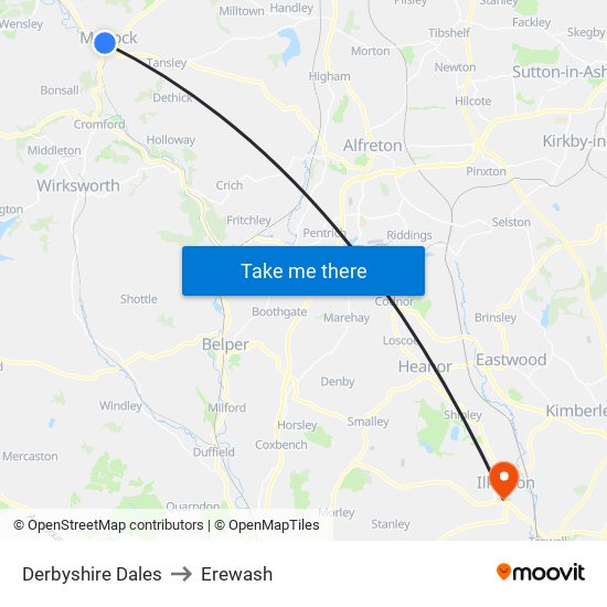 Derbyshire Dales to Erewash map