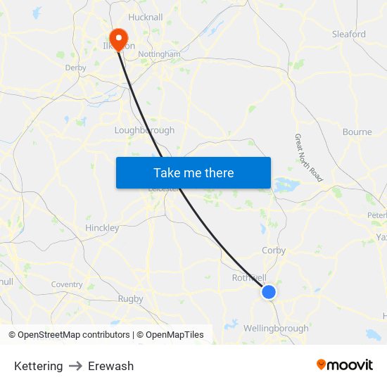 Kettering to Erewash map