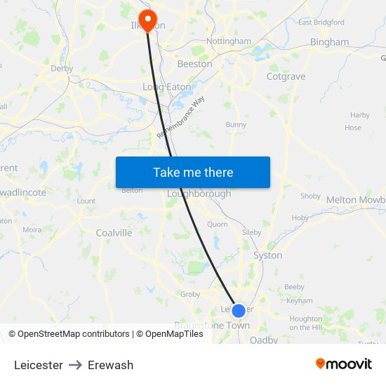 Leicester to Erewash map