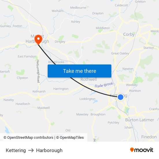 Kettering to Harborough map