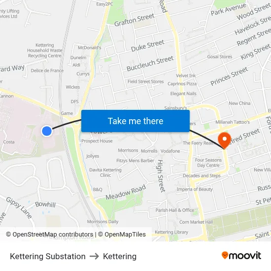 Kettering Substation to Kettering map