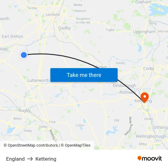 England to Kettering map