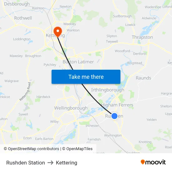 Rushden Station to Kettering map