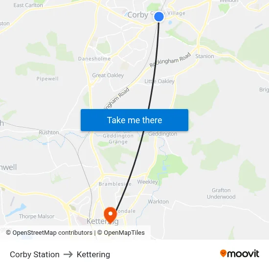 Corby Station to Kettering map