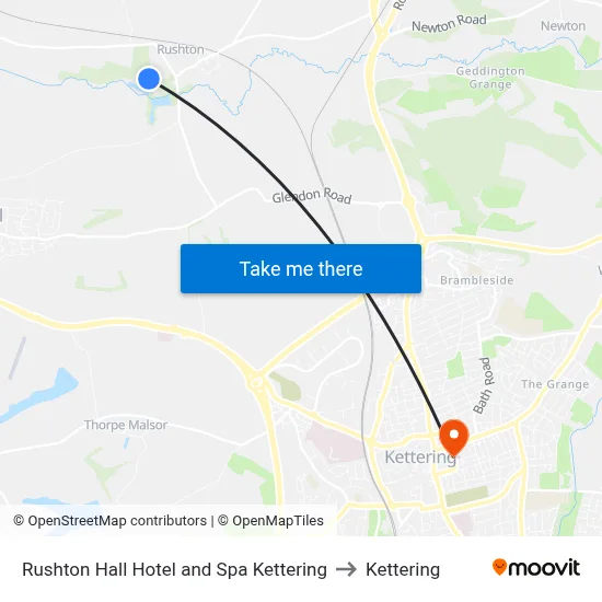 Rushton Hall Hotel and Spa Kettering to Kettering map