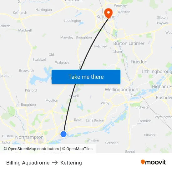 Billing Aquadrome to Kettering map