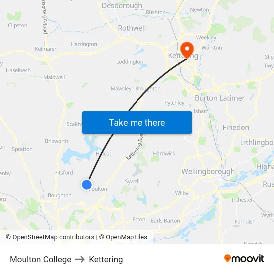 Moulton College to Kettering map