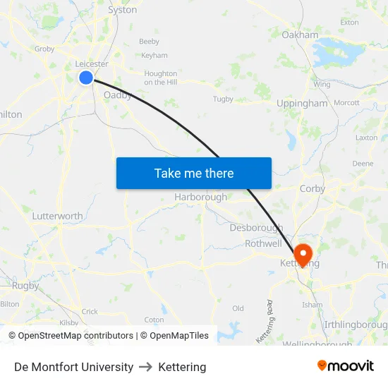 De Montfort University to Kettering map