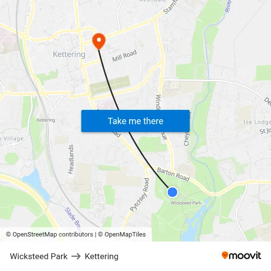 Wicksteed Park to Kettering map