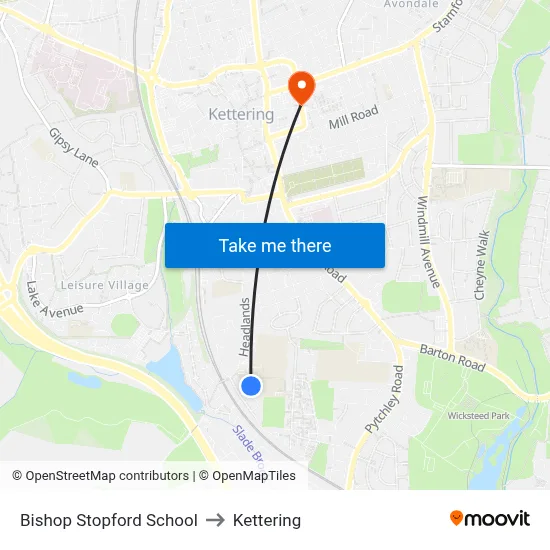 Bishop Stopford School to Kettering map