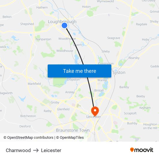 Charnwood to Leicester map