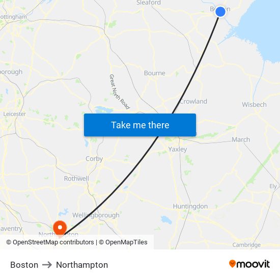 Boston to Northampton map