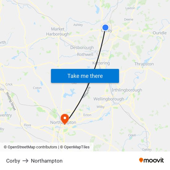 Corby to Corby map