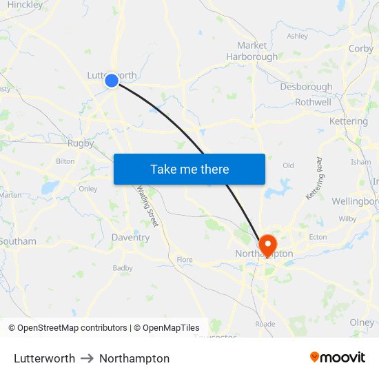 Lutterworth to Lutterworth map