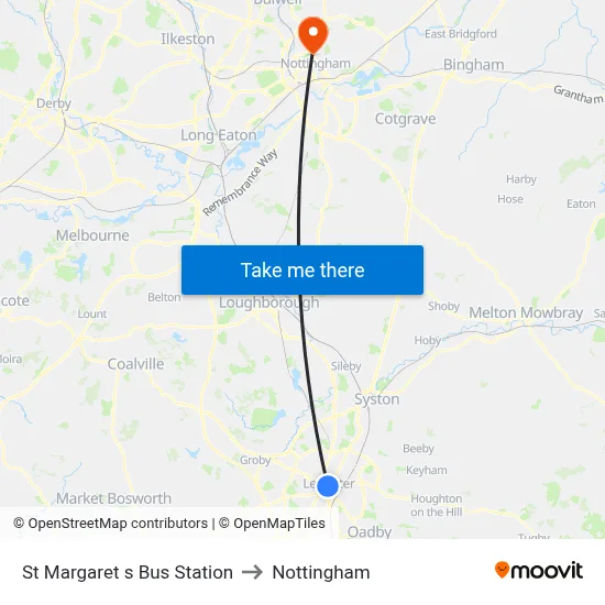 St Margaret s Bus Station to Nottingham map
