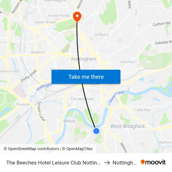 The Beeches Hotel Leisure Club Nottingham to Nottingham map