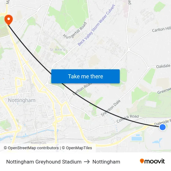Nottingham Greyhound Stadium to Nottingham map