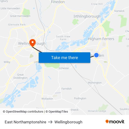 East Northamptonshire to Wellingborough map