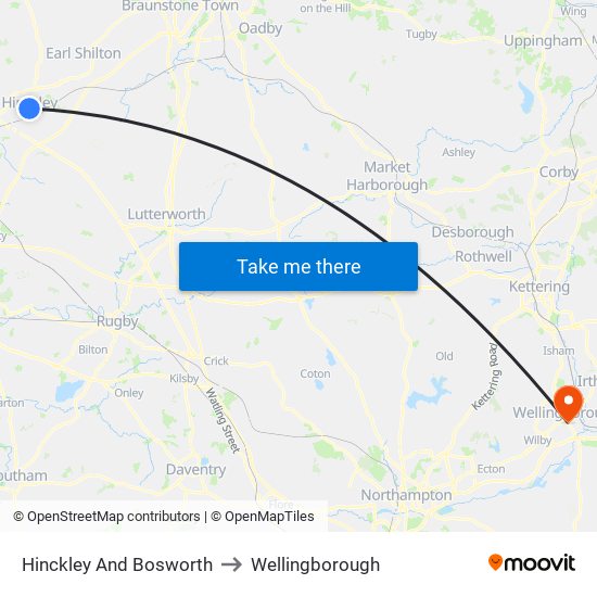 Hinckley And Bosworth to Wellingborough map