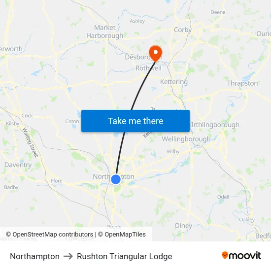 Northampton to Rushton Triangular Lodge map