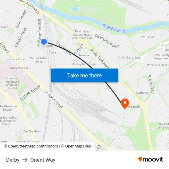 Derby to Orient Way map