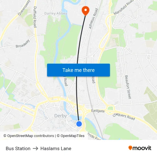 Bus Station to Haslams Lane map