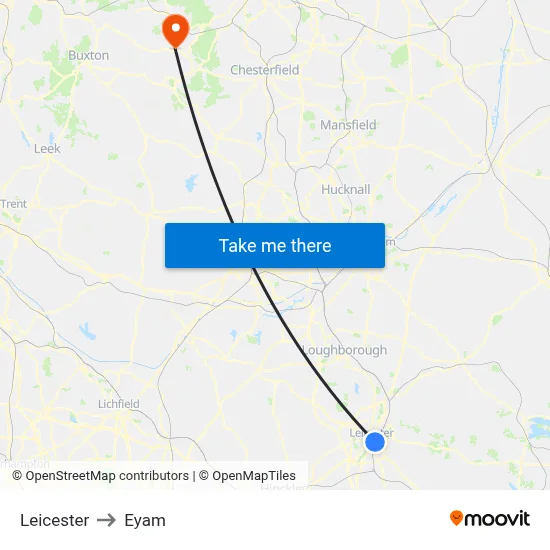 Leicester to Eyam map