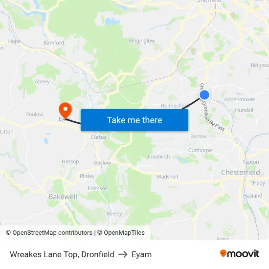 Wreakes Lane Top, Dronfield to Eyam map